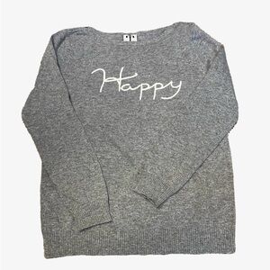 Gray Crew Neck Sweater with 'Happy' Print